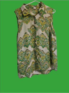 4/$25 Deal! Sash Women's Green & Yellow Paisley Blouse
